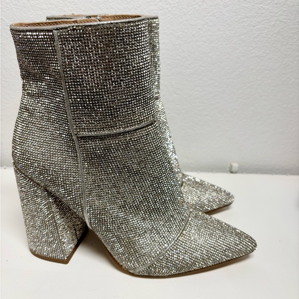 Steve Madden Silver Ankle Booties with Block Heel